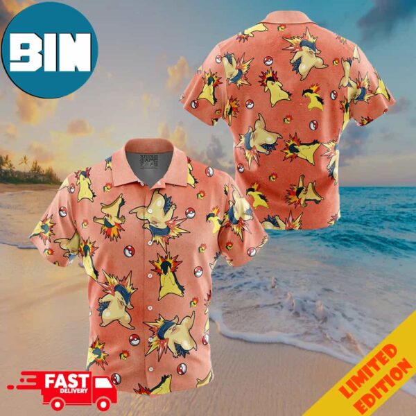 Typhlosion Pattern Pokemon Button Up Hawaiian Shirt