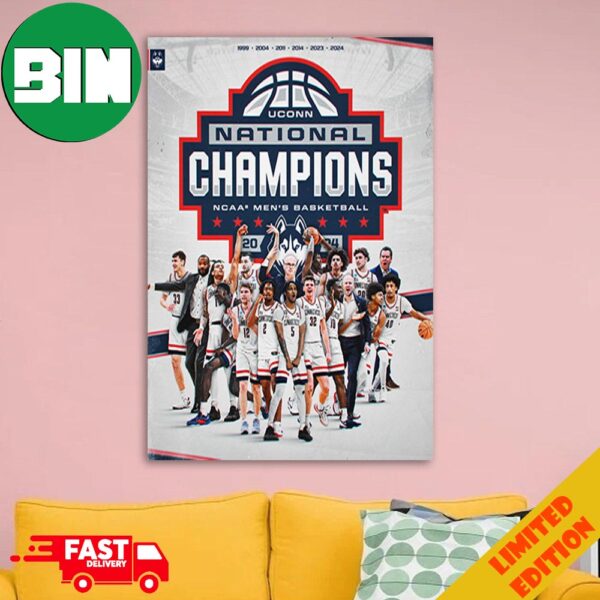 UConn Huskies National Champions NCAA Men’s Basketball 2024 Back To Back Home Decorations Poster Canvas