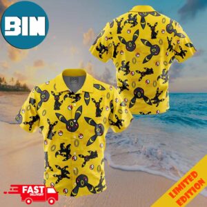 Umbreon Pattern Pokemon Button Up Hawaiian Shirt