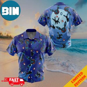 Umbreon Shiny Pattern Pokemon Button Up Hawaiian Shirt