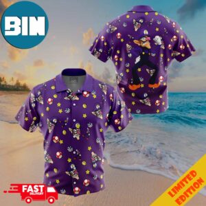 Waluigi Pattern Super Mario Button Up Hawaiian Shirt