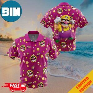 Wario Pattern Super Mario Button Up Hawaiian Shirt