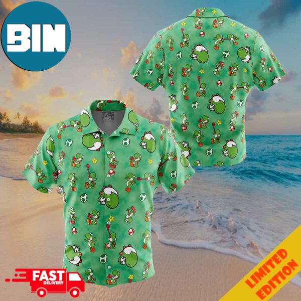 Yoshi Pattern Super Mario Button Up Hawaiian Shirt