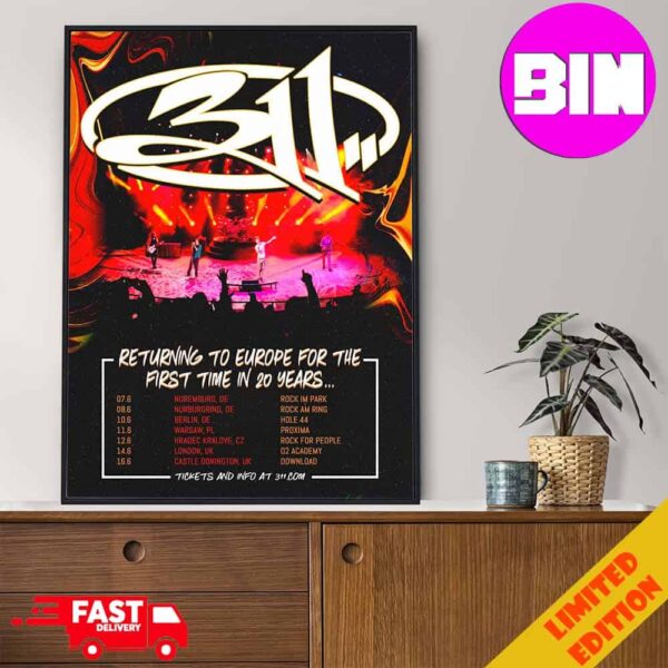 311 Europe Tour 2024 For The First Time In 20 Years Schedule List Date Home Decor Poster Canvas