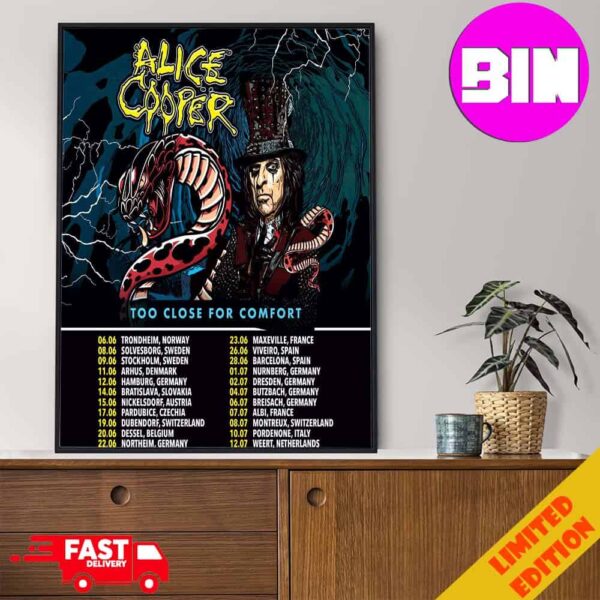 Alice Cooper Tour 2024 Too Close For Comfort Schedule List Date Home Decor Poster Canvas