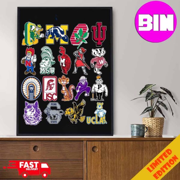 All Logo B1G Team NCAA 2024 Big Ten Conference Home Decor Poster Canvas