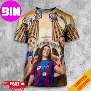 Barcelona Win The UWCL And Complete The Quadruple UEFA Women’s Champions League 2024 Champions All Over Print Unisex T-Shirt