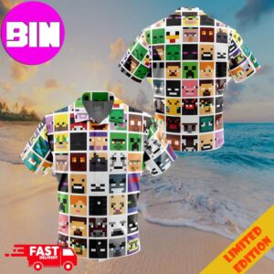 Block Faces Pattern Minecraft Button Up ANIMEAPE Hawaiian Shirt
