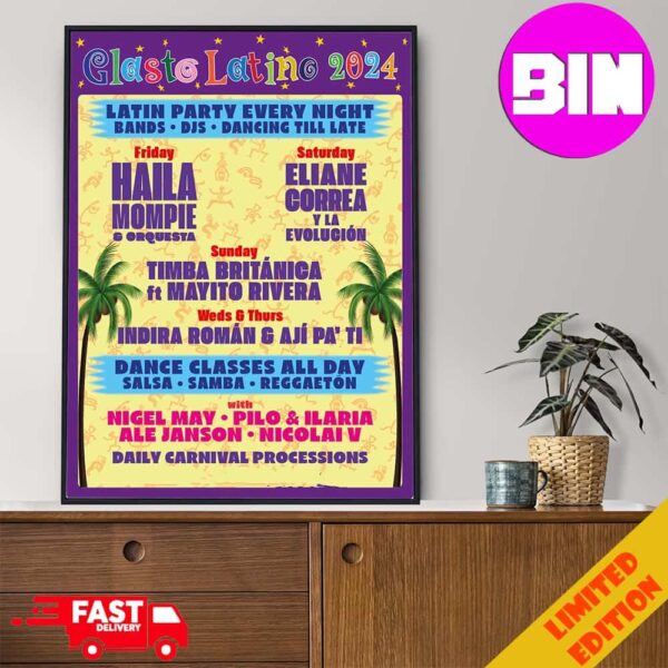 Glasto Latino 2024 Latin Party Every Night Schedule List Date And Bands Home Decor Poster Canvas