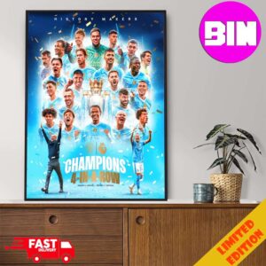Congrats Man City Champions 4 In A Row Manchester City Champions Premier League 2023-2024 Home Decor Poster Canvas