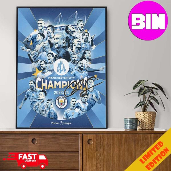 Congrats Manchester City Champions Premier League 2023-2024 Man City Champions Home Decor Poster Canvas