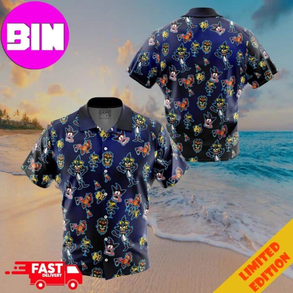 Crash and Dr Neo Pattern Crash Bandicoot Button Up ANIMEAPE Hawaiian Shirt