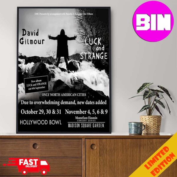 David Gilmour Show 2024 In LA New Dates Added Only North American Cities Official New Album Luck And Strange Out 6th September Home Decor Poster Canvas