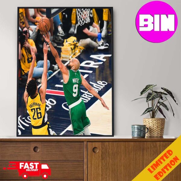 Derrick White Block Sheppard In Battle Boston Celtics Vs Indiana Pacers NBA 2024 Short-Moment Home Decor Poster Canvas