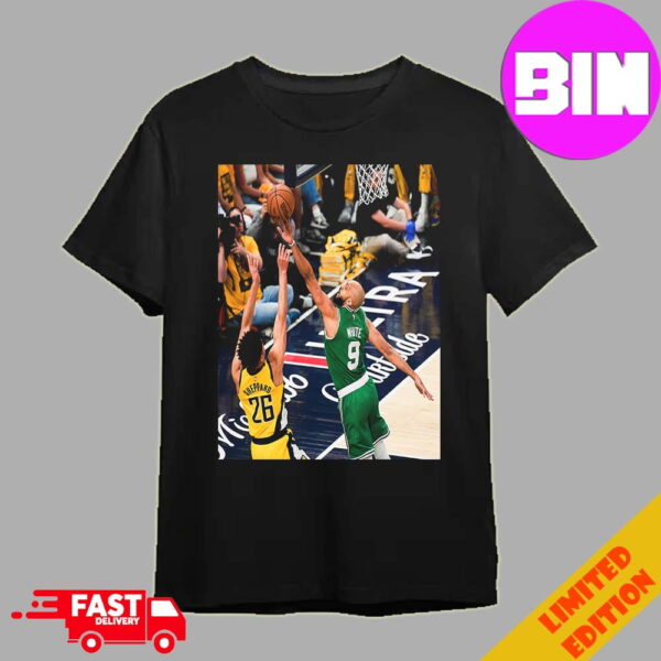 Derrick White Block Sheppard In Battle Boston Celtics Vs Indiana Pacers NBA 2024 Short-Moment Unisex Essentials T-Shirt