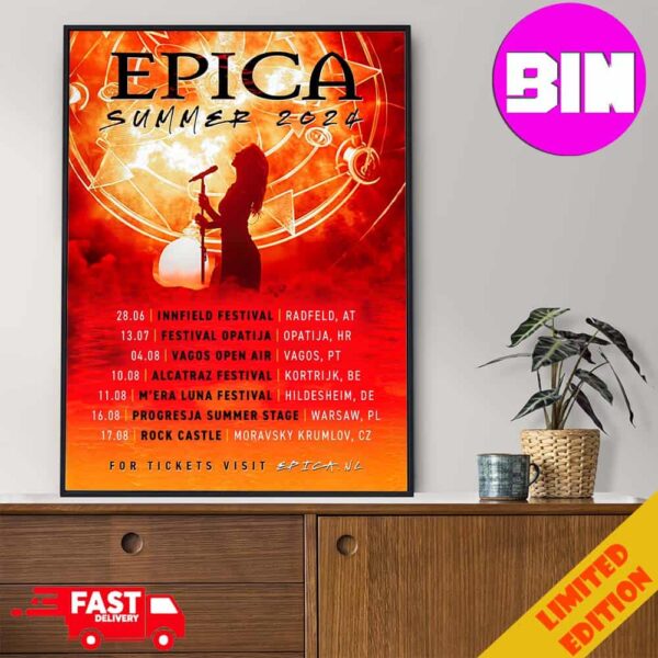 Epica Summer 2024 Tour Schedule List Date Home Decor Poster Canvas