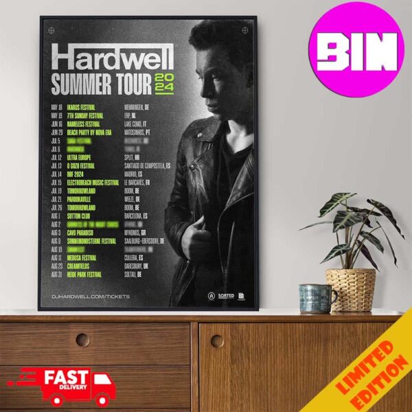 Hardwell Summer Tour 2024 Schedule List Date European Festival Summer of 2024 Home Decor Poster Canvas