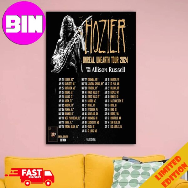 Hozier Unreal Unearth Tour 2024 Special Guest Allison Russel Schedule Lists Home Decorations Poster Canvas