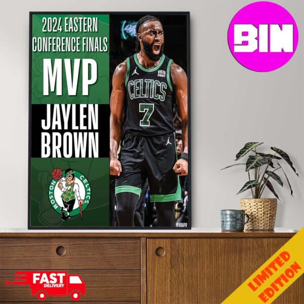 Jaylen Brown Wins The Larry Bird Trophy 2024 Eastern Conference Finals MVP Home Decor Poster Canvas