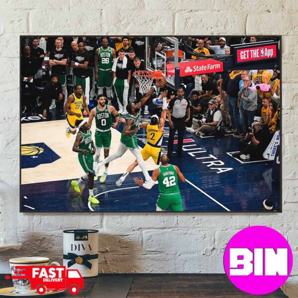 Key Moment Jaylen Brown Block Layup Of Andrew Nembhard In Match Final Eastern Conference Boston Celtics vs Indiana Pacers NBA Key Highlight 2024 Home Decor Horizontal Poster