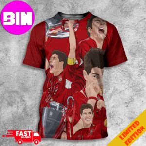 Legend Steven Gerrard With Liverpool FC Champions Premier League 2005-06 Fan Art All Over Print Unisex T-Shirt