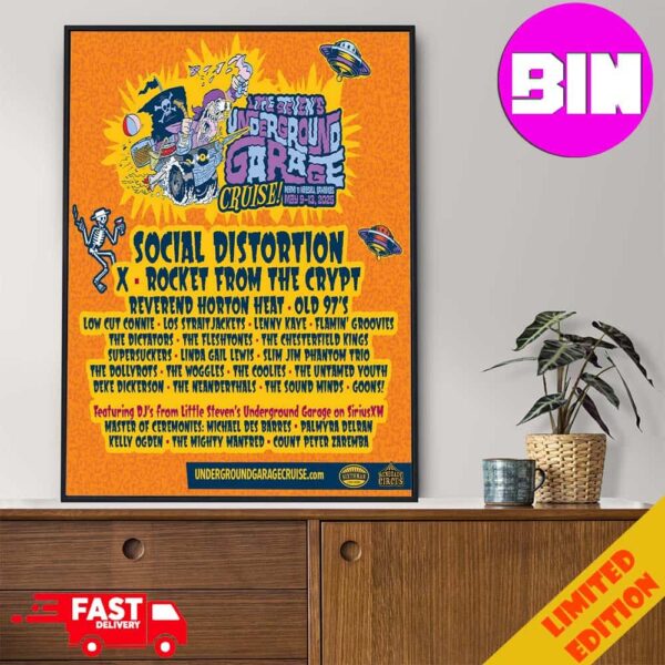 Little Steven?s Underground Garage Cruise Tour 2025 From Miami To Nassau On May 9-13 Social Distortion X Rocket From The Crypt Night Rock N Roll Home Decor Poster Canvas