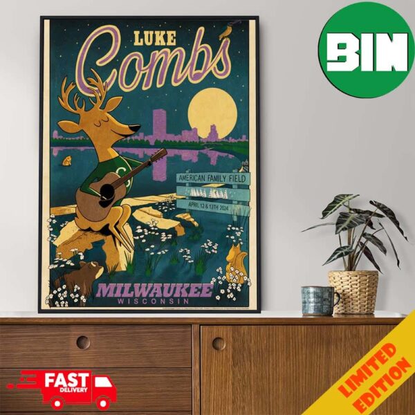 Luke Combs Milwaukee Wisconsin April 12 13 2024 American Family Field Poster Canvas