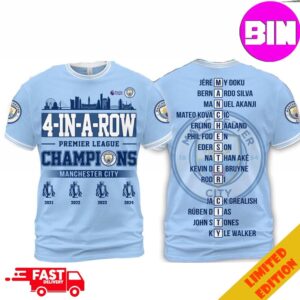 Manchester City The Citizens 4 In A Row Premier League Champions Unisex All Over Print Shirt