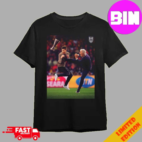 Meme Coach Gian Piero Gasperini Kicks The Uefa Europa League Champions League 2024 Trophy Out Of Coach Xabi Alonso’s Hands Unisex Essentials T-Shirt