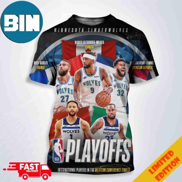 Minnesota Timberwolves Team NBA Playoffs International Players In The Western Conference Finals 3D T-Shirt