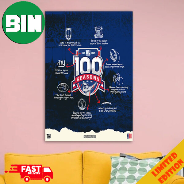 ‪New York Giants Est 1925 100 Seasons Designed For History All Meaning‬ Home Decorations Poster Canvas