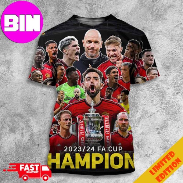 Official Manchester United Champions The Football Association Challenge Cup FA Cup 2024 All Over Print Unisex T-Shirt