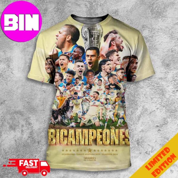 Official Poster Club America Bicampeones Liga MX Clausura 2024 Champions America Campeon All Over Print Unisex T-Shirt