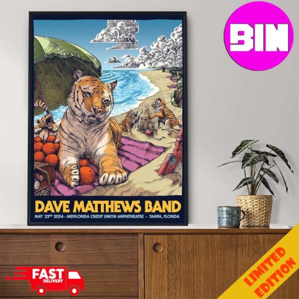 Official Poster Dave Matthews Band Show In Tampa Florida On May 22nd 2024 At Midflorida Credit Union Amphotheatre Home Decor Poster Canvas