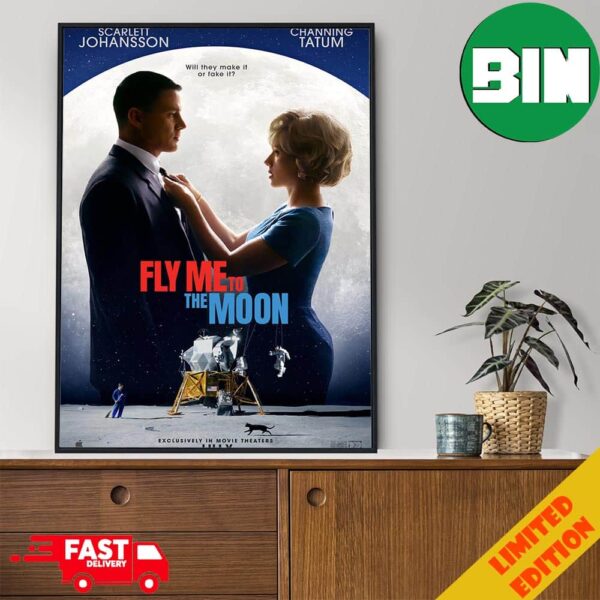 Official Poster Fly Me To The Moon Starring Scarlett Johansson And Channing Tatum Releasing In Theaters On July 12 Poster Canvas