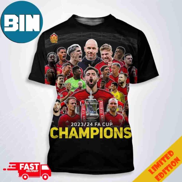 Official Poster For Manchester United Champions The Football Association Challenge Cup FA Cup 2024 3D T-Shirt