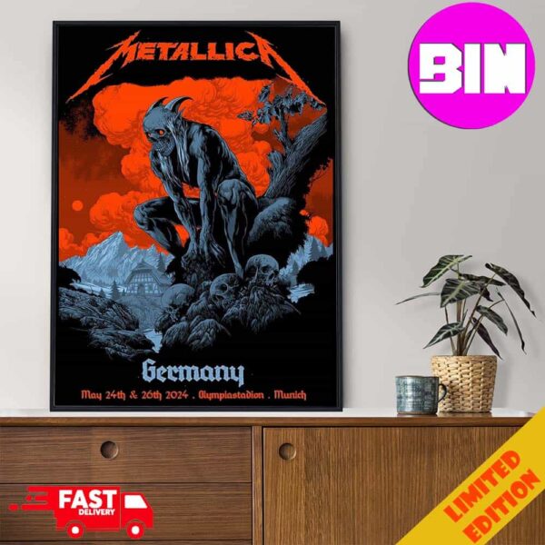 Official Poster Metallica In Germany On May 2024 At Olympiastadion Munich Alemania Home Decor Poster Canvas
