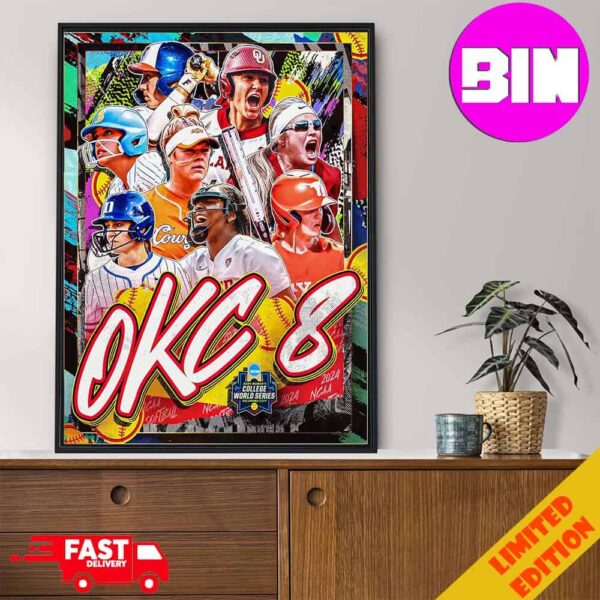 Official Poster The OKC 9 NCAA Softball 2024 Women’s College World Series Oklahoma City Baseball Home Decor Poster Canvas