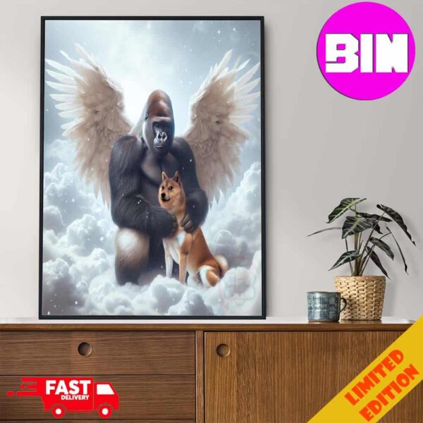 Og Doge Has Ascended To Heaven To Be With His Friend Harambe Home Decor Poster Canvas