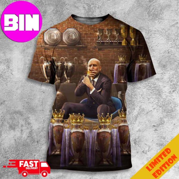 Pep Guardiola Is The First Manager Ever To Win Four Premier League Titles In A Row Making History Again All Over Print Unisex T-Shirt