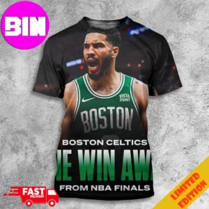 Poster Boston Celtics One Win Away From NBA Final 2024 With Jayson Tatum All Over Print Unisex T-Shirt