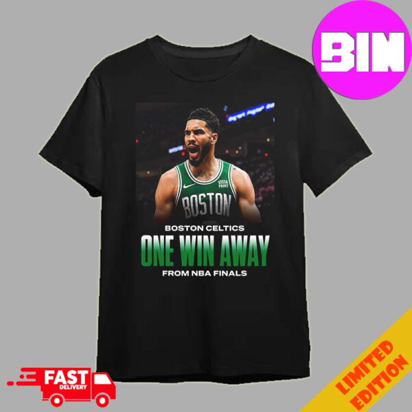 Poster Boston Celtics One Win Away From NBA Final 2024 With Jayson Tatum Unisex Essentials T-Shirt