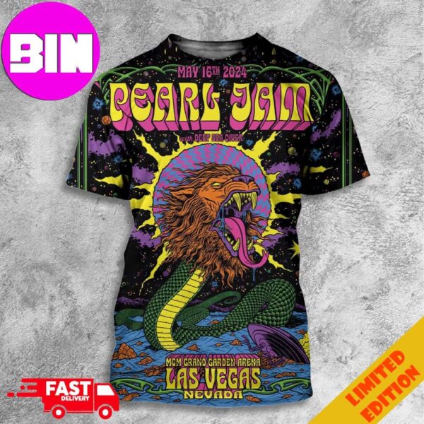 Poster Tonight Pearl Jam With Deep Sea Diver At MGM Grand Garden Arena On May 16th 2024 In Las Vegas Nevada Art By Brian Romero All Over Print Unisex Shirt