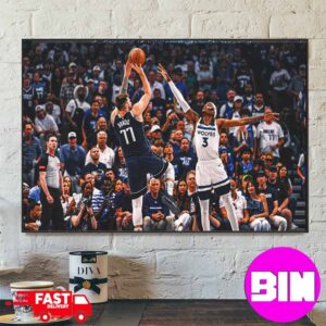 Short-Moment NBA Luka Doncic Clutch Fadeaway Shot Over Jaden McDaniels To Get Game 3 Win For Dallas Mavericks WCF Final NBA 23-24 Home Decor Horizontal Poster