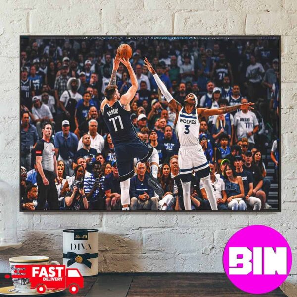 Short-Moment NBA Luka Doncic Clutch Fadeaway Shot Over Jaden McDaniels To Get Game 3 Win For Dallas Mavericks WCF Final NBA 23-24 Home Decor Horizontal Poster