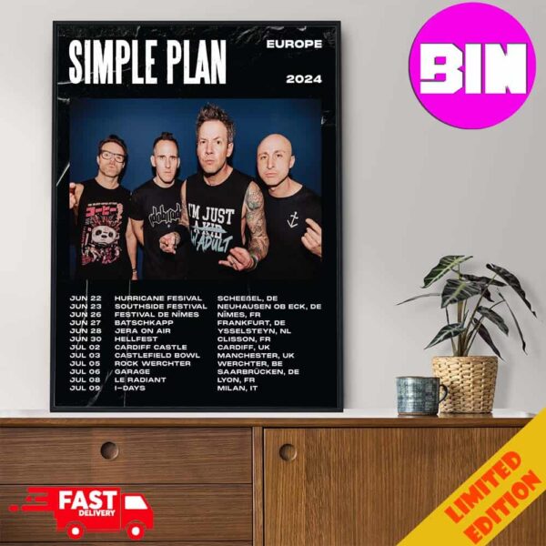 Simple Plan Europe UK Tour 2024 Schedule List Date Home Decor Poster Canvas