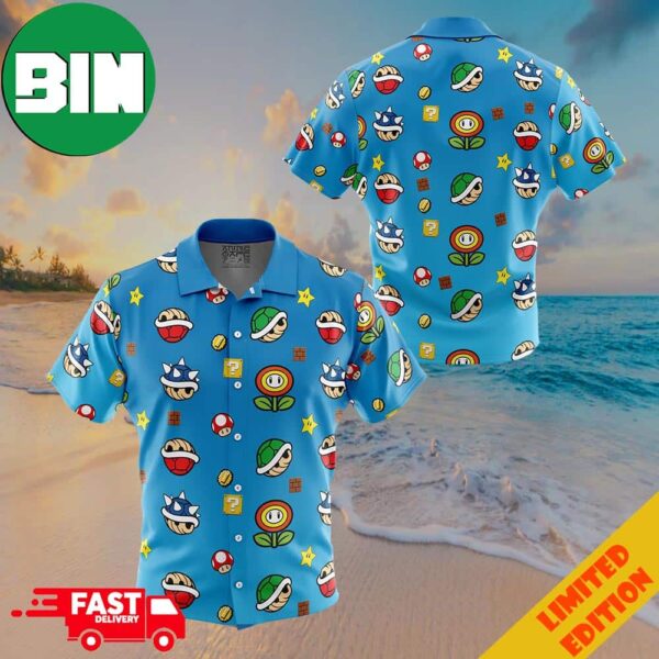 Super Mario Items Pattern Button Up ANIMEAPE Hawaiian Shirt