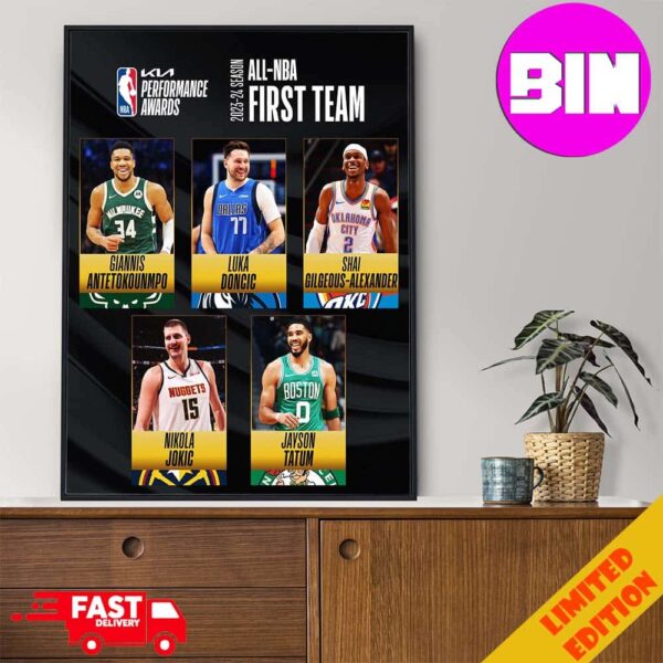 The 2023-24 Kia All-NBA First Team Have Giannis Antetokounmpo And Luka Doncic And Shai Gilgeous-Alexander And Nikola Jokic And Jayson Tatum Home Decor Poster Canvas