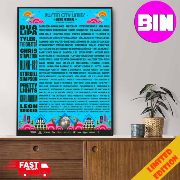 The ACL Festival 2024 Lineup Have Dua Lipa Blink-182 Tyler Chris Stapleton Sturgill Simpson And Leon Bridges Music Festival At Tin City Limit Australia Home Decor Poster Canvas