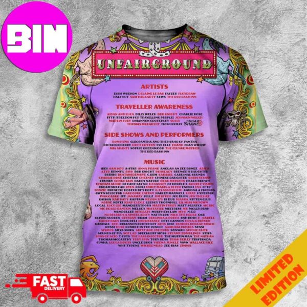 Unfartground Full Lineup And Schedule List Song At Glastonbury Festival 2024 3D Unisex T-Shirt